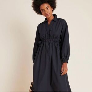 Anthropologie Maeve Side Tie Black Maxi Shirt Dress